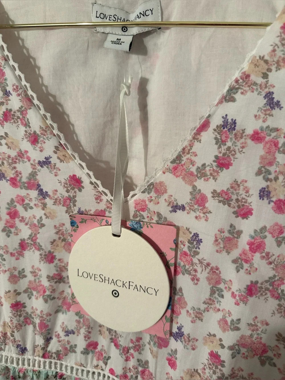 LoveShackFancy X Target M Romantic Pastoral Camille Pink Floral Tiered Mid Dress - Picture 6 of 15